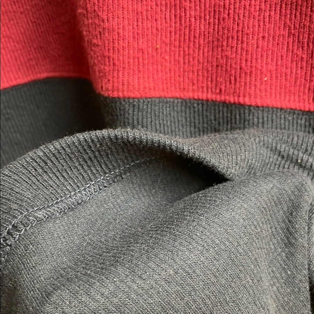 Montana Blues Jean Co. 100% cotton Men's Navy and Burgundy Striped Sweater - Picture 4 of 5